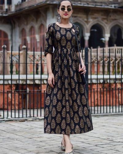 FT PRISHA VOL.1 GOLD PRINT GHERA Kurti Anarkali Kurti with Palazzo