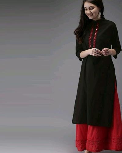 Buy Black Cotton Silk Calf Length Long Kurta for Women Online at Fabindia |  20123587